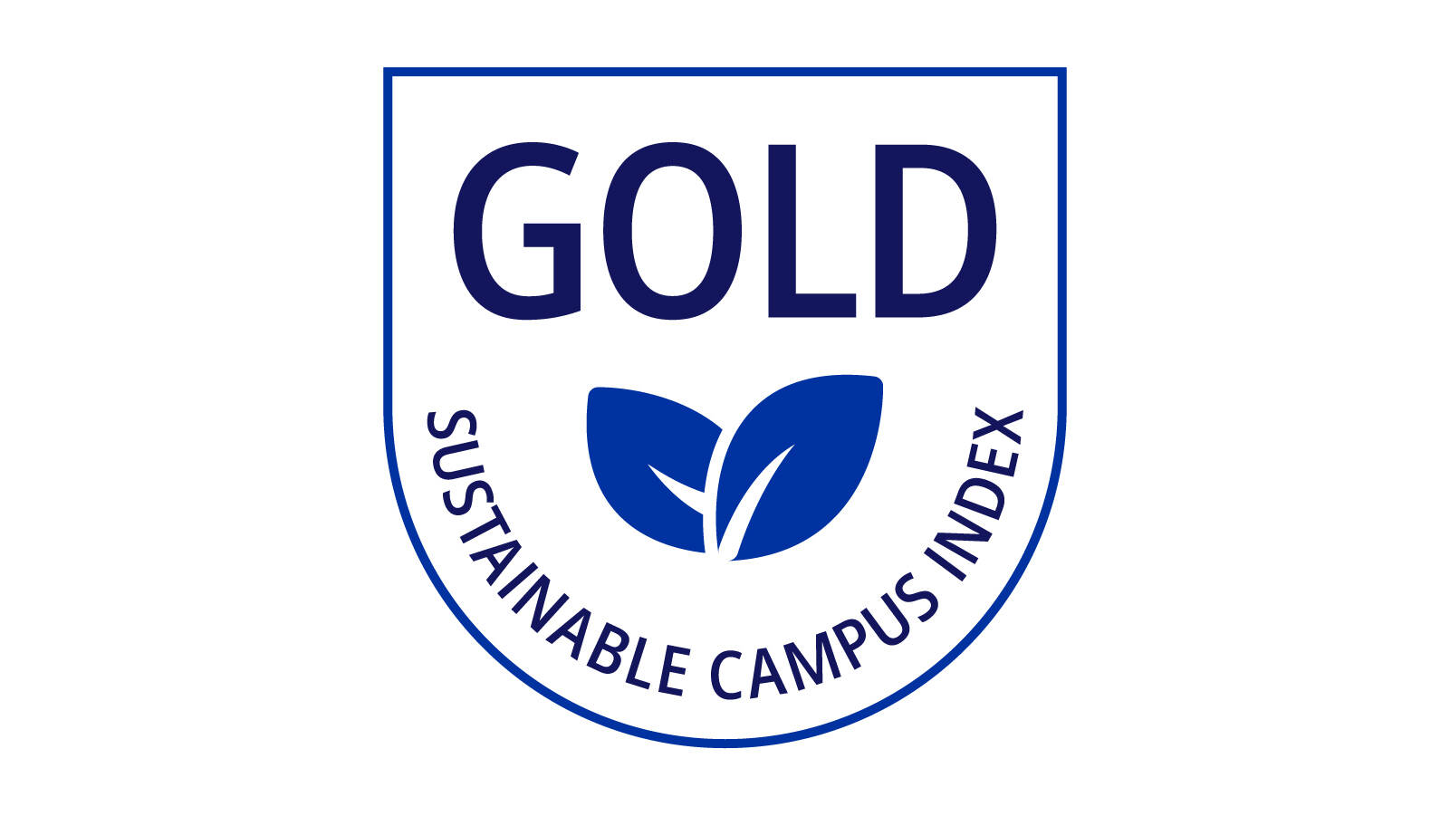 A pair of leaves with the words, "Gold, Sustainable Campus Index" around them.